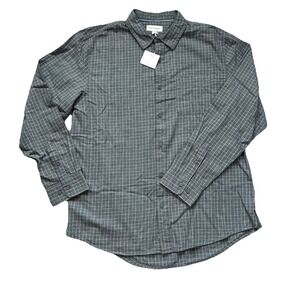 NWT Men's Oxford Woven Skater  Shirt Long Sleeves Dark Gray Checkered Button-Up